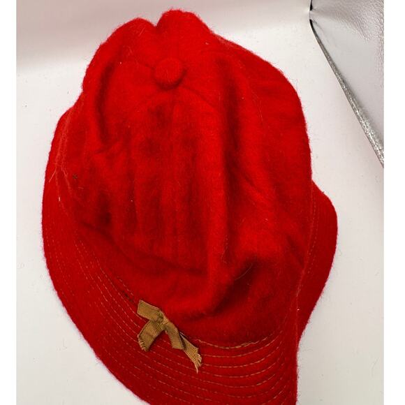 Vintage 50s Woolrich Bucket Hat Womens Size 7 1/8 Red Felt Wool Boho Outdoor